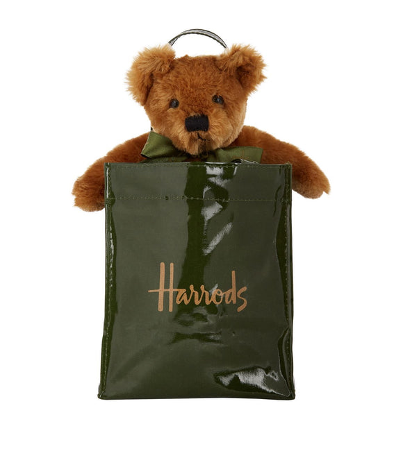 Green Harrods Logo Bear in a Bag