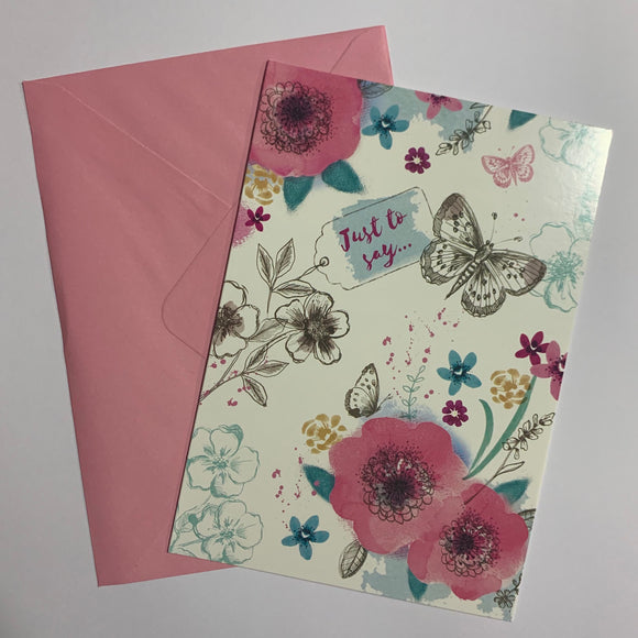 Just To Say... Butterflies and Flowers Plain Card and Envelope