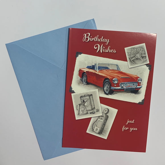 Birthday Wishes, Just For You Red Car Card and Envelope