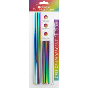Iridescent Stainless Steel Reusable Drinking Straws - 8 Pack