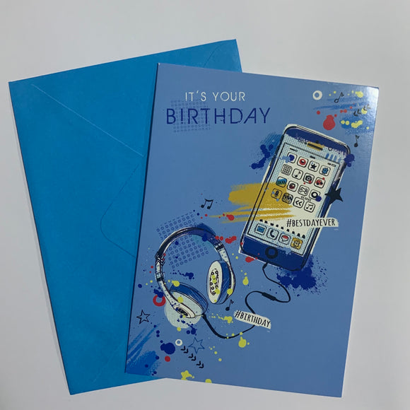 It's Your Birthdy Blue Headphones Card and Envelope