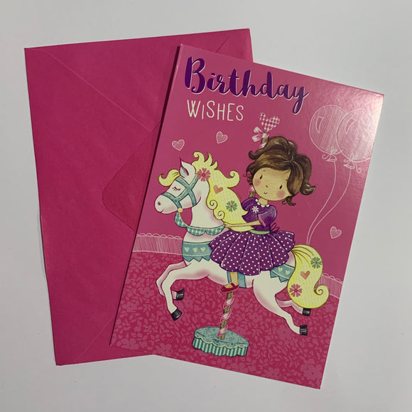 Happy Birthday Girl on Pony Card and Envelope