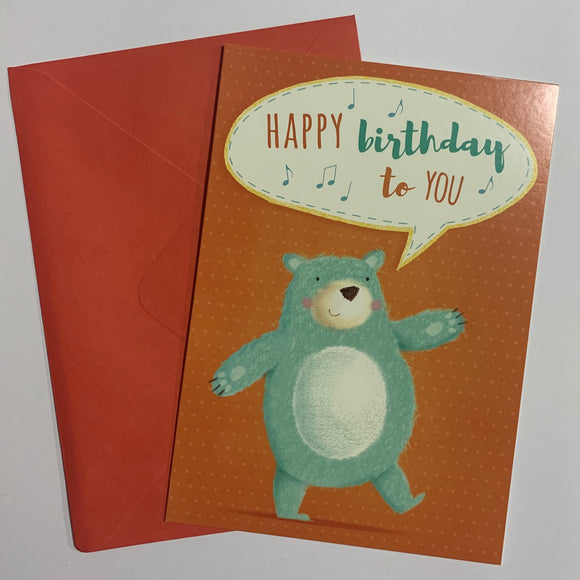Happy Birthday to You Singing Bear Card and Envelope