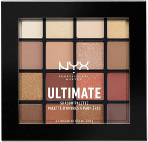 NYX Professional Makeup Ultimate Eye Shadow Palette, Pressed Pigments, 16 Shades, Matte, Satin, Metallic, Shade: Warm Neutrals