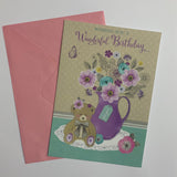 Wishing You a Wonderful Birthday Teddy and Flowers Card and Envelope