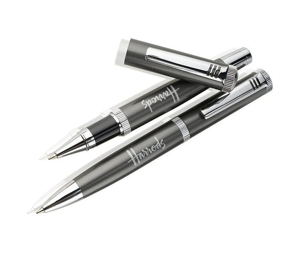 Harrods Double Pen Set Dark Grey in Tin