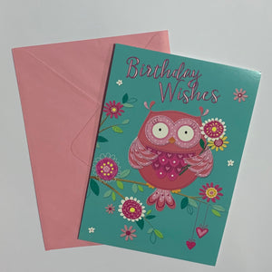 Birthday Wishes Owl Card and Envelope