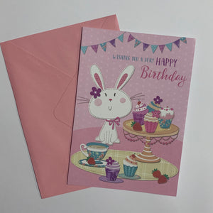 Wishing You a Very Happy Birthday Bunny Cupcakes Card and Envelope