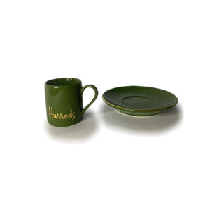 Harrods Green Logo Espresso Cup and Round Saucer