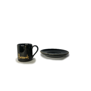 Harrods Black Logo Espresso Cup and Round Saucer