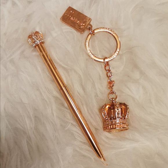 Harrods Rose Gold Crown Keyring and Pen Set
