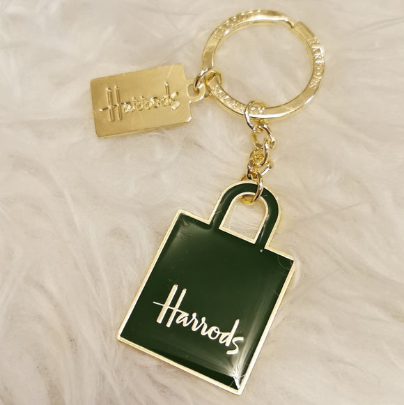 Harrods Green Logo Gold Bag Keyring