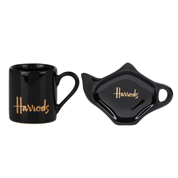 Harrods Black Logo Espresso Cup and Saucer