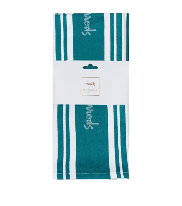 Harrods Block Teal Tea Towels (Pack of 3)