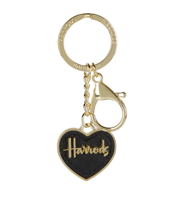 Harrods Black Logo Leather Heart Keyring