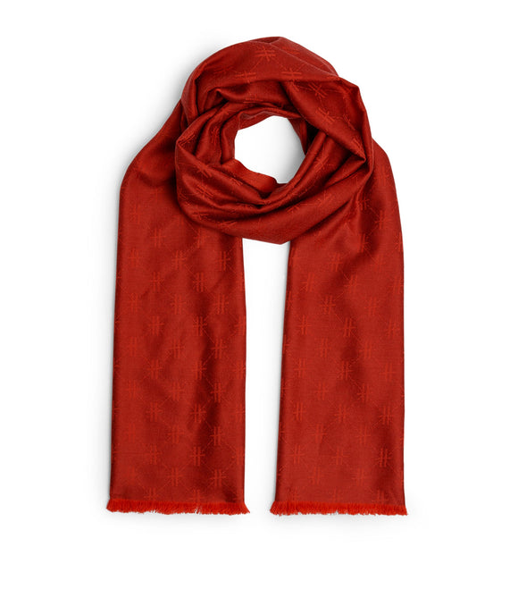 Woven H Logo Red Wool Scarf