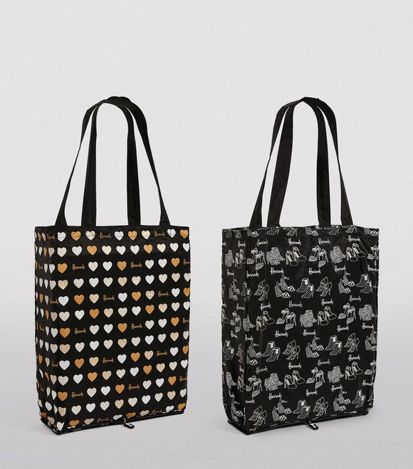 Glitter Hearts and Shoes Recycled Pocket Shopper Bag (Set of 2)