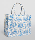 Blue Wood Toile Grocery Shopper Bag