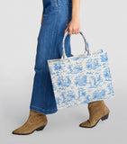 Blue Wood Toile Grocery Shopper Bag