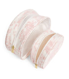 Pink Toile Wood Cosmetic Bag Set